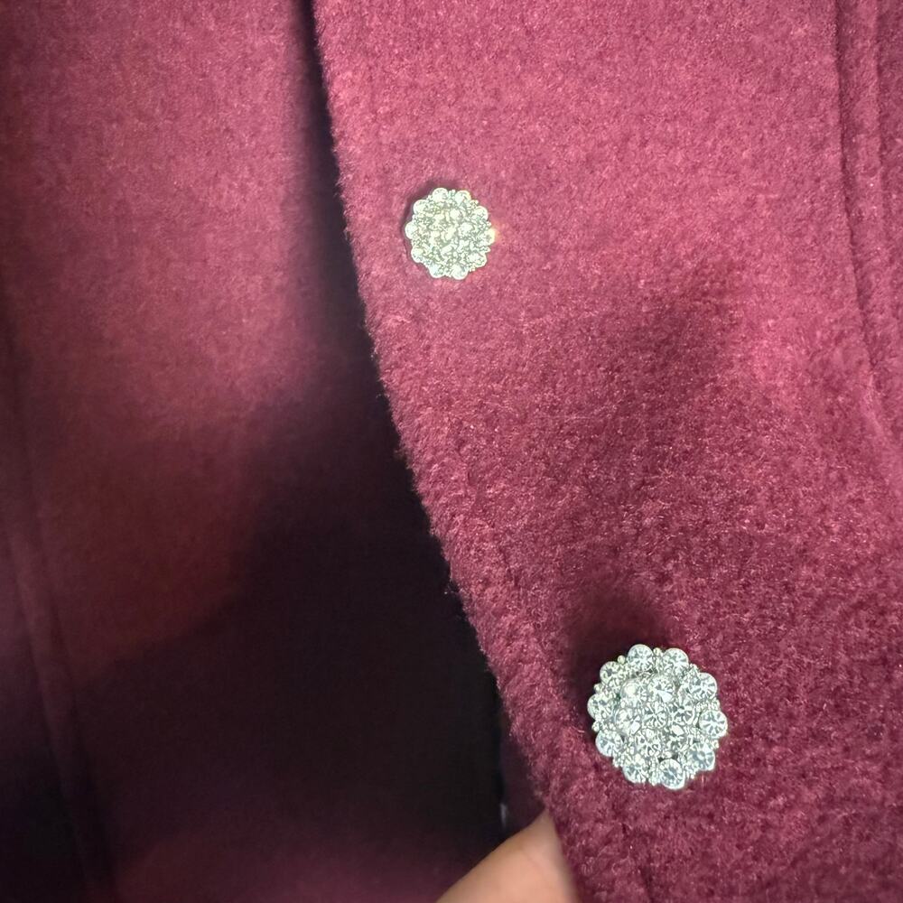 J.Crew Red Wool Lady Day Jeweled Rhinestone Button Coat Size 0 Petite - Picture 11 of 12